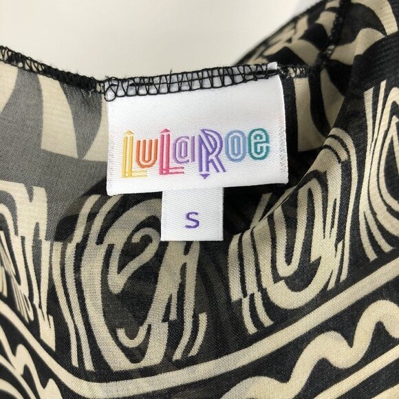 Lularoe Sheer Kimono Tribal Print with Bottom Fringe Tan Black Small - Picture 7 of 8